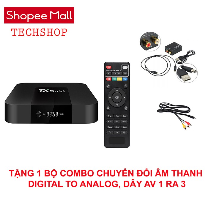 ANDROID TIVI BOX TX5 MINI- TẶNG COMBO CHUYỂN ĐỔI ÂM THANH DIGITAL TO ANALOG, DÂY AV 1 RA 3
