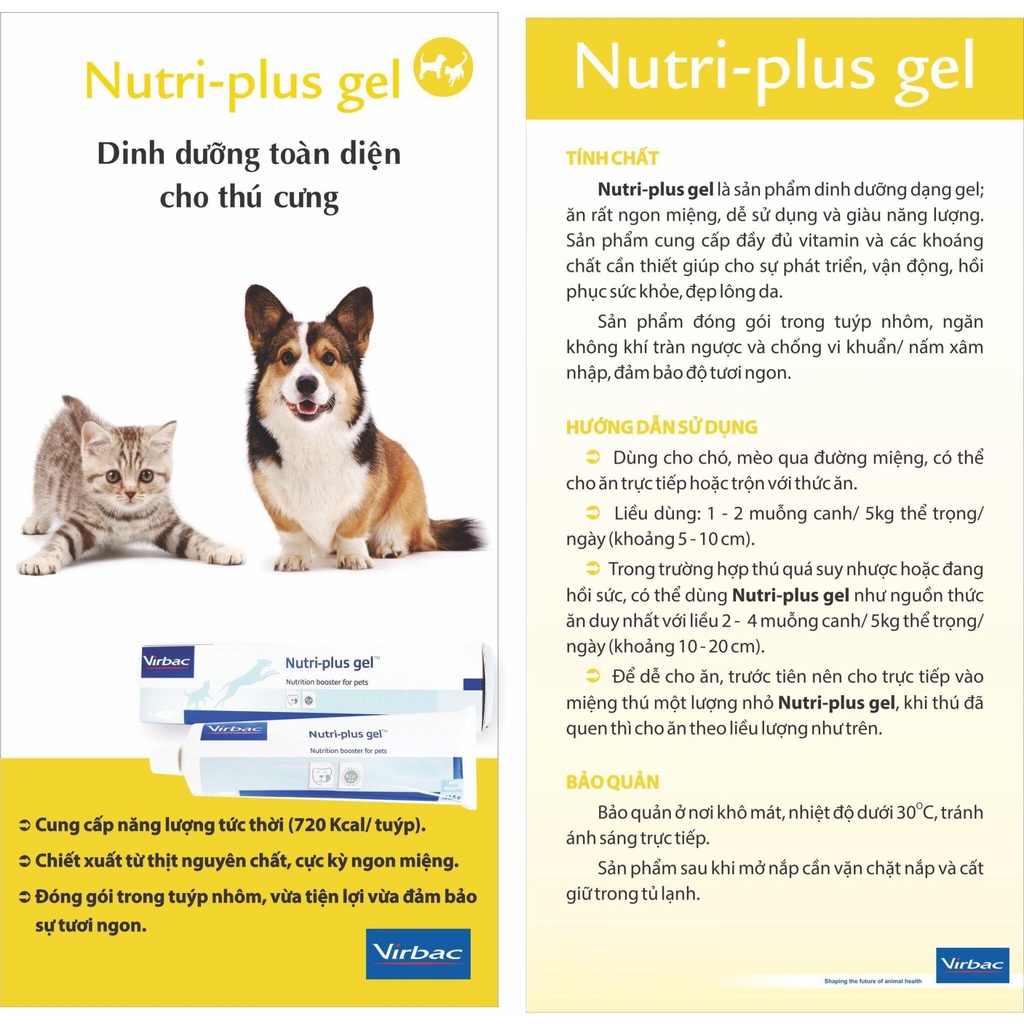 [DINH DƯỠNG CAO] Tuýp 100g Gel Dinh Dưỡng Cho Chó Mèo Virbac Nutri-Plus - gel dinh dưỡng chó mèo