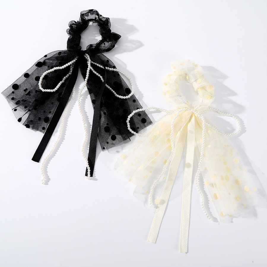 Dây buộc tóc lưới thắt nơ họa tiết chấm bi co giãn phong cách Hàn Quốc thời trang dành cho nữ