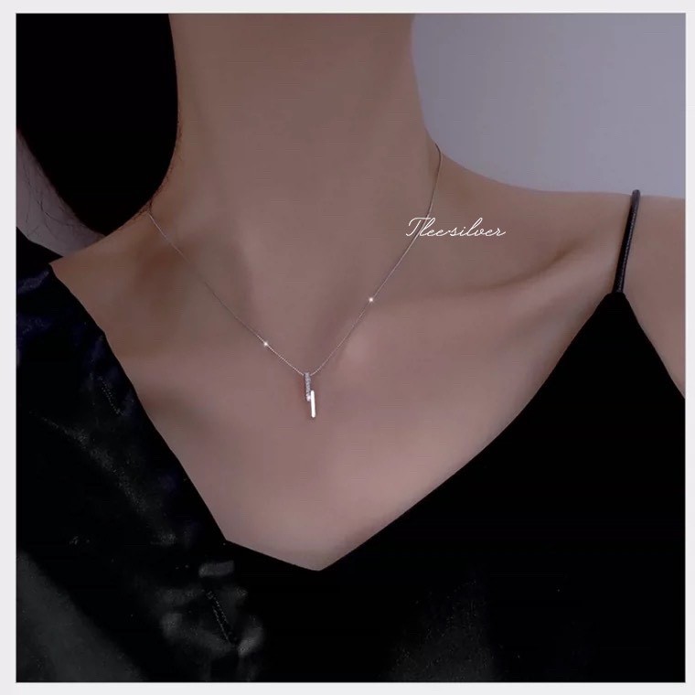 Dây chuyền bạc nữ TLEE thanh bạc cách điệu nạm đá xinh xắn TleeJewelry D0180