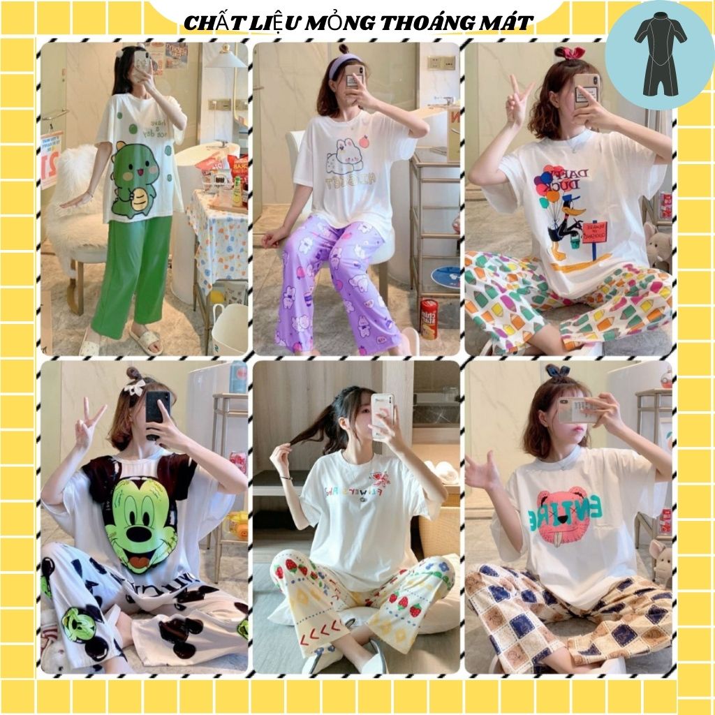 [SẴN] Đồ Bộ Thun Quần Dài Họa Tiết Hoạt Hình Dễ Thương, Mẫu Mã Đa Dạng