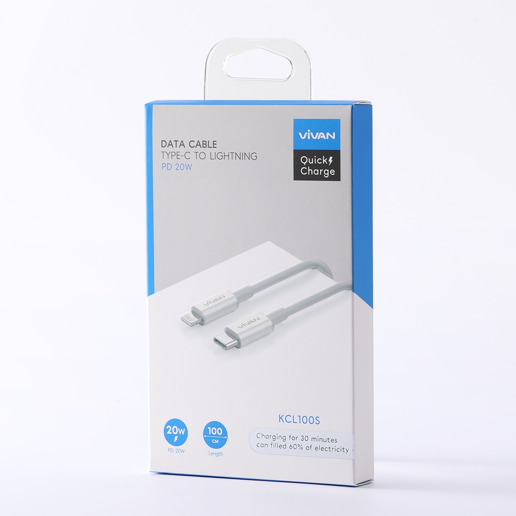 Cáp Sạc Nhanh VIVAN KCL100S Type-C to Lighting 100cm Chuẩn Sạc Nhanh PD 20W Dây Chống Gãy Hàng Chính Hãng