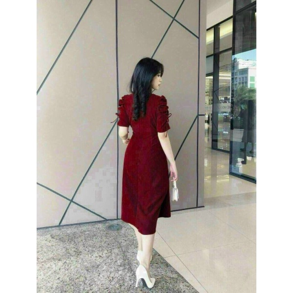 Đầm váy nữ dáng xòe tay ngắn rút dây eo đính cườm xinh thời trang nữ | BigBuy360 - bigbuy360.vn