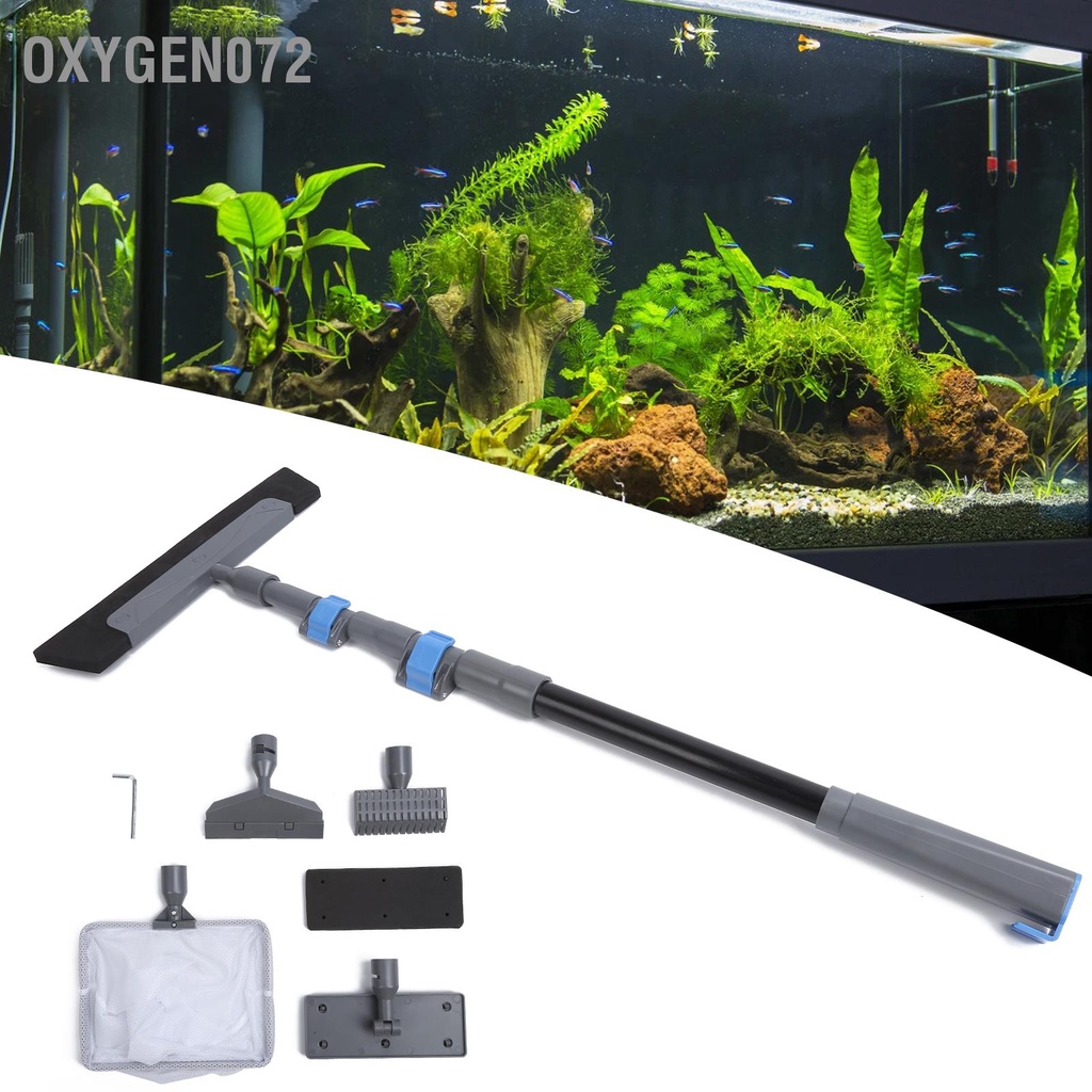 Oxygen072 Bộ dụng cụ vệ sinh bể cá - Bàn chải bể cá 5 trong 1 Bộ dụng cụ làm sạch tay cầm dài tẩy rửa kính Làm