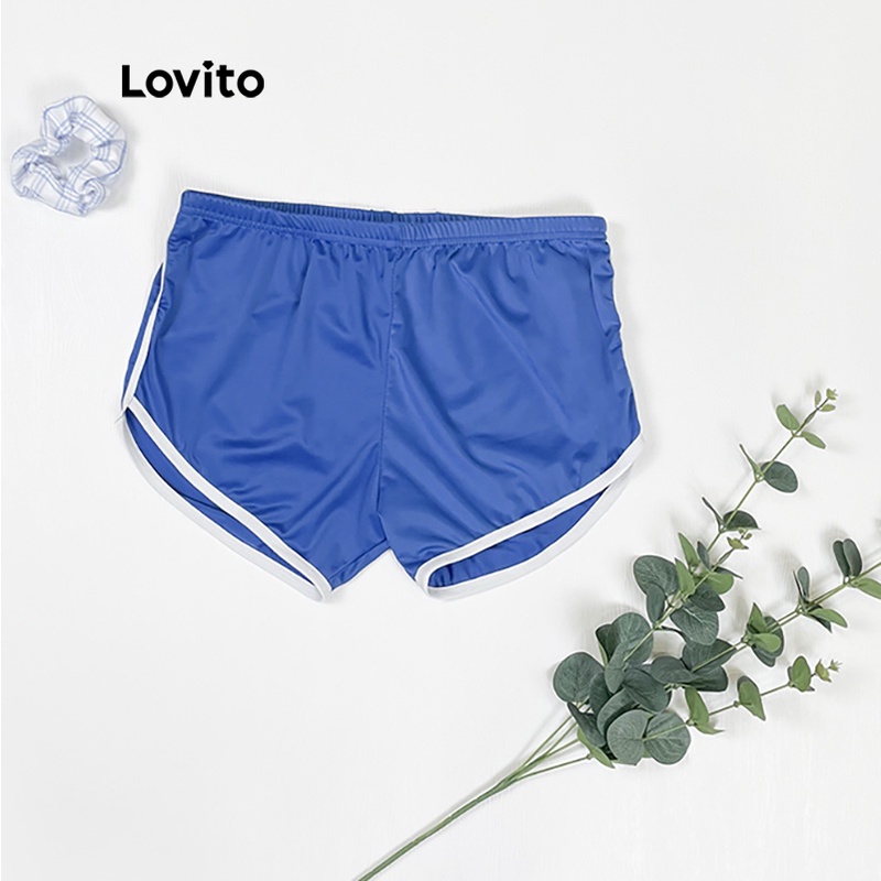 Quần short Lovito L00106 màu xanh lam/ xám/ đen thoải mái khi mặc phong cách thể thao phối màu tương phản | BigBuy360 - bigbuy360.vn