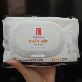 HÀNG CHÍNH HÃNG Khăn ướt Lotte Choice L bịch 120 tờ Không cồn không Paraben săn sale