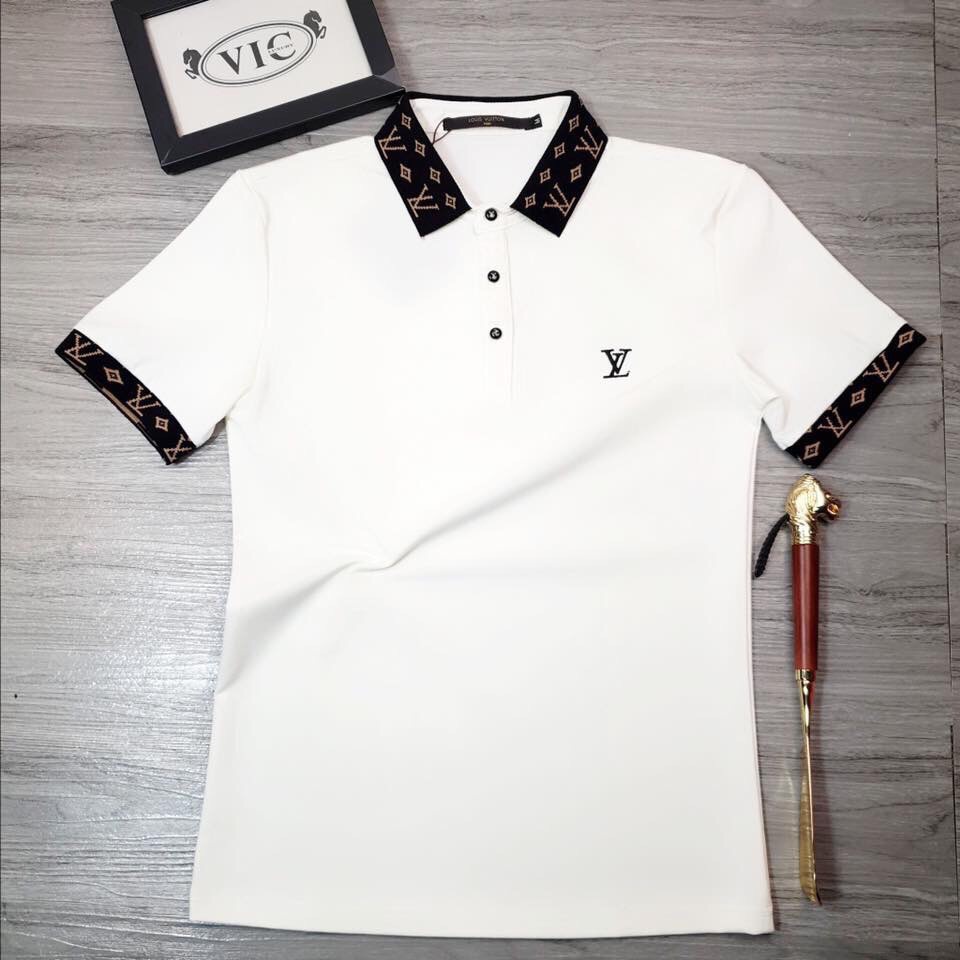 Áo thun nam có cổ tay ngắn, áo polo LV đẹp vải cotton co dãn tốt KING77_FASHION