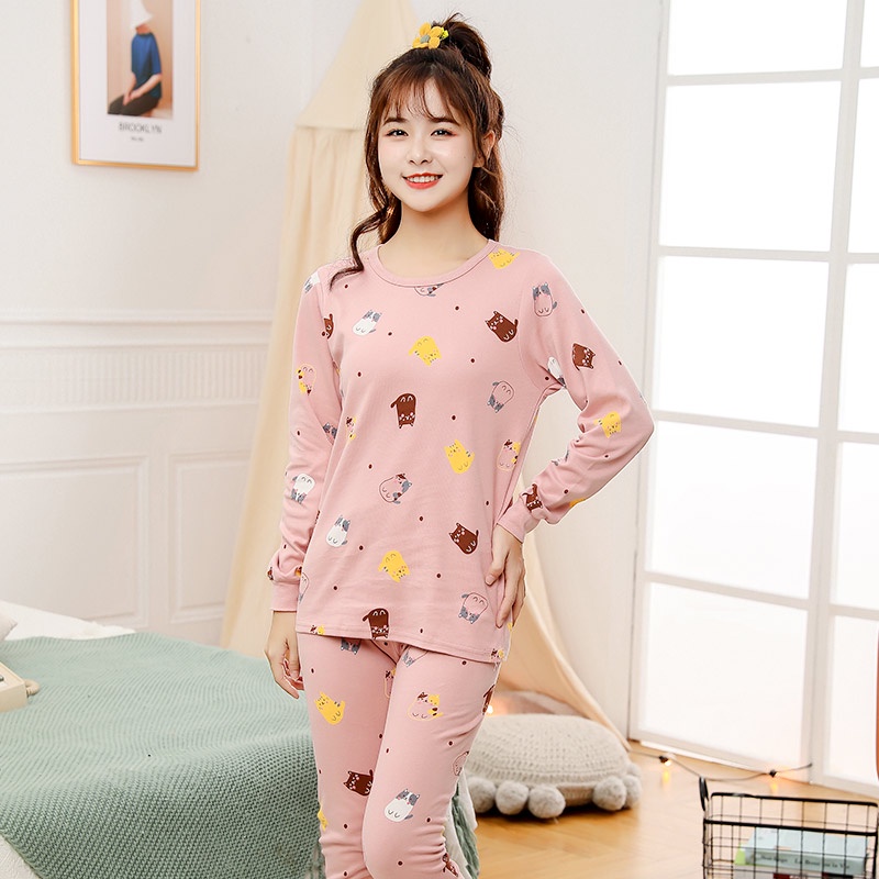 Bộ Đồ Ngủ Tay Dài Chất Liệu Cotton 140cm - 180cm Thời Trang Xuân Thu Cho Nam Và Nữ