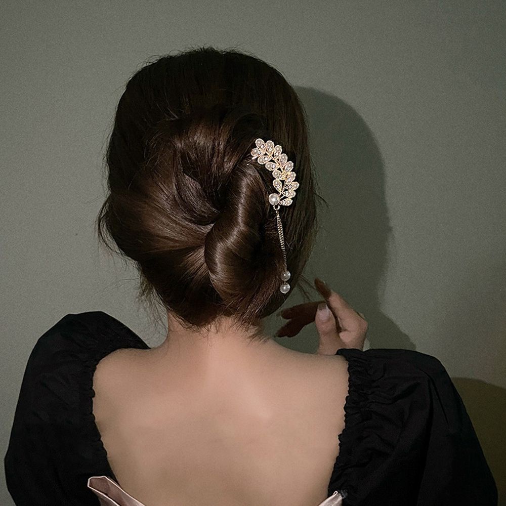 Trâm cài tóc hình chữ U bằng kim loại đính ngọc trai giả phong cách retro cho nữ