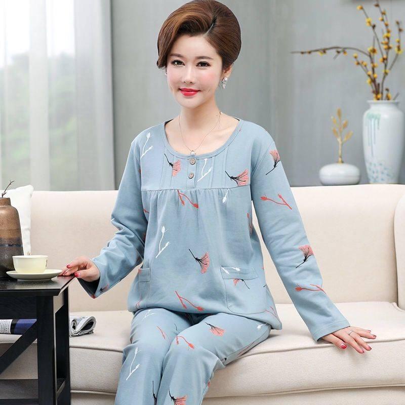 Bộ đồ ngủ tay dài thời trang cho phụ nữ trung niên