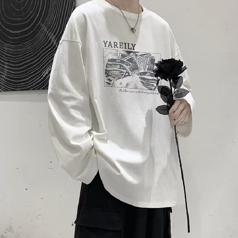 Áo Thun Tay Dài Dáng Rộng In Chữ Phong Cách Hip Hop Nhật Bản Thời Trang Cho Nam Và Nữ size M-5XL