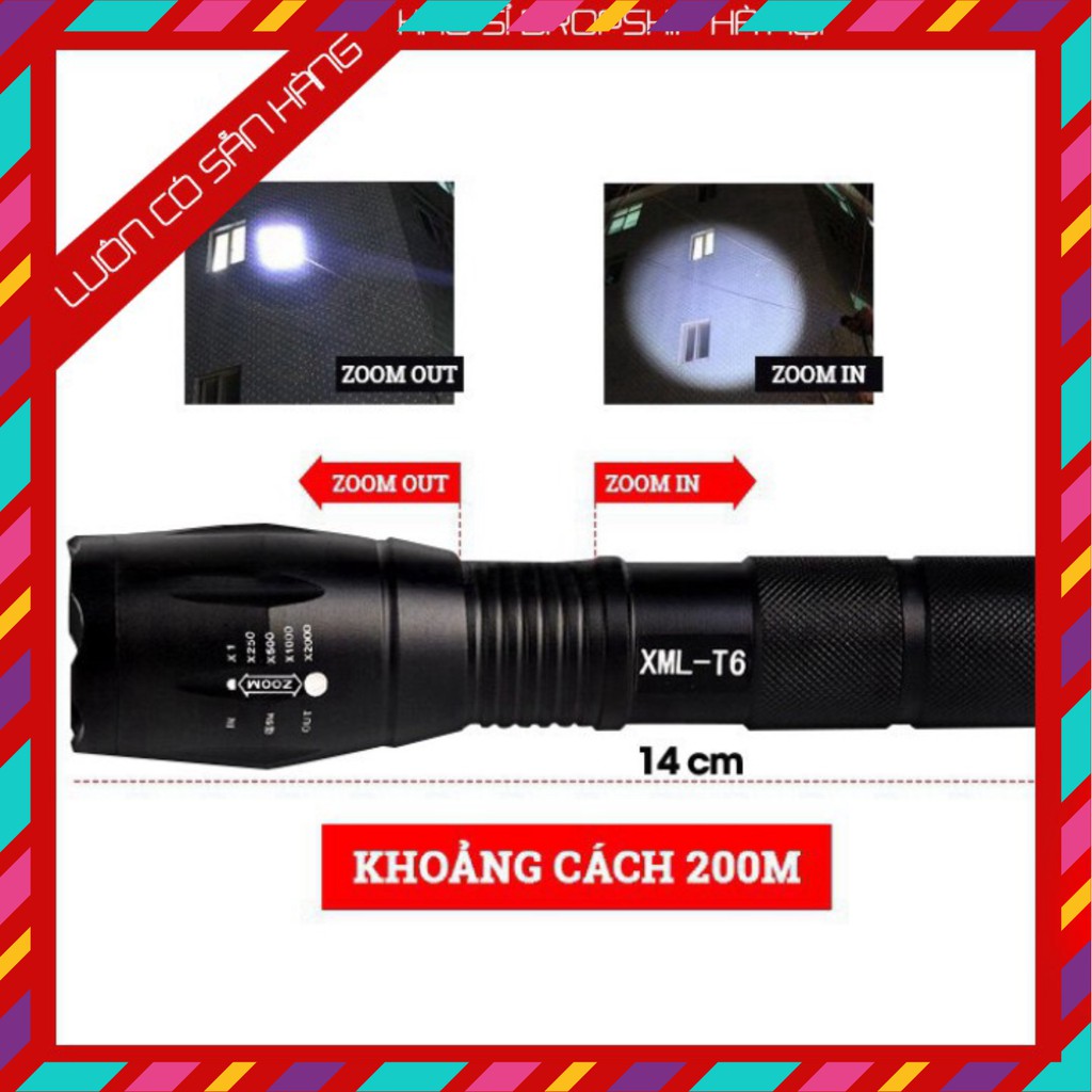 [XẢ KHO] Đèn pin siêu sáng bóng led xml t6 police bin mini cầm tay chống nước tự vệ chuyên dụng   -KSHN