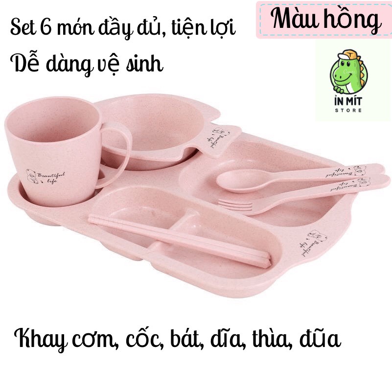 [Free Ship] Khay Ăn Dặm Cho Bé, Khay Ăn Dặm Cho Bé Lúa Mạch 6 Chi Tiết