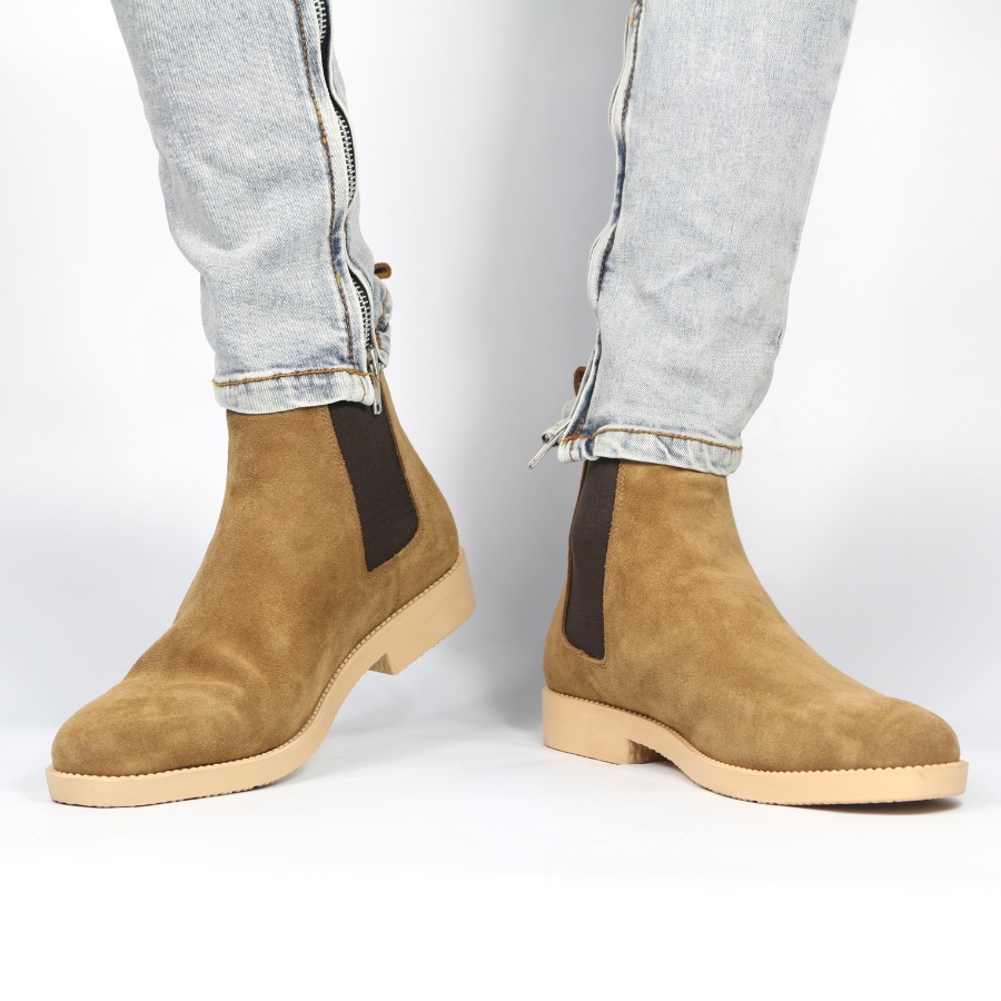 Giày Chelsea Boot thời trang nam màu nâu da lộn đế cao su đúc độn 3.5cm | BigBuy360 - bigbuy360.vn