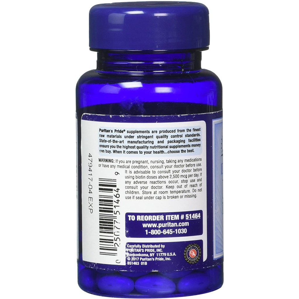 Viên uống mọc tóc, giảm rụng tóc Puritan's Pride Ultra Mega Biotin 10000 mcg 50 viên-100 viên