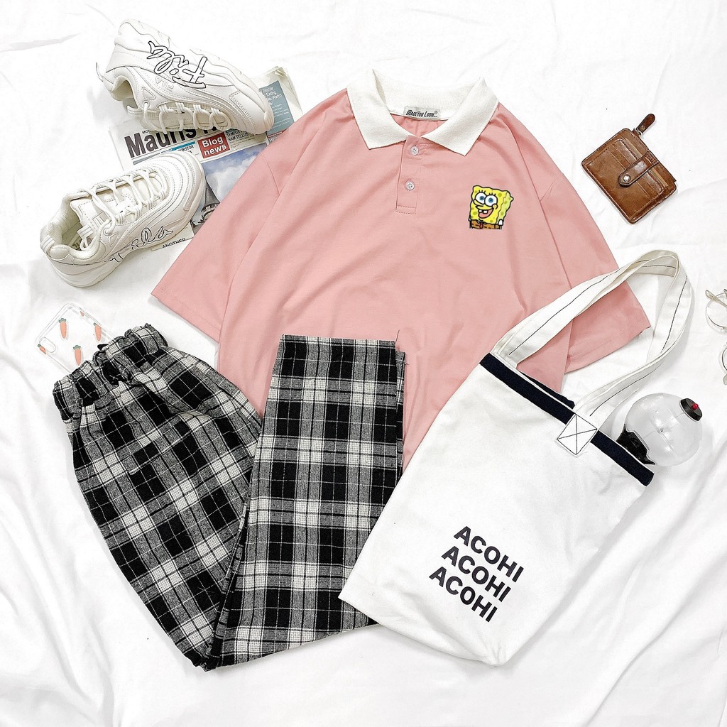 Áo thun Polo tay lỡ 🧀 SpongeBob 🧀 phông Unisex nam nữ tee oversize form rộng pull Ulzzang Streetwear Hàn Quốc vải mềm