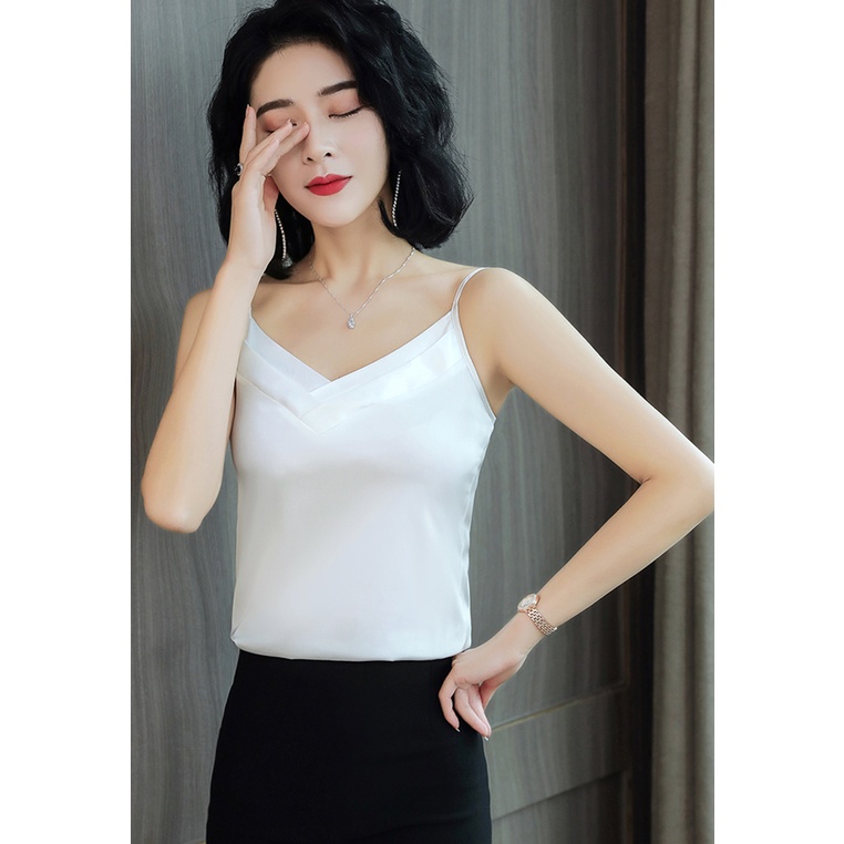 Áo Lót dây mặc vest Titishop AOL28 viền xếp ly trắng
