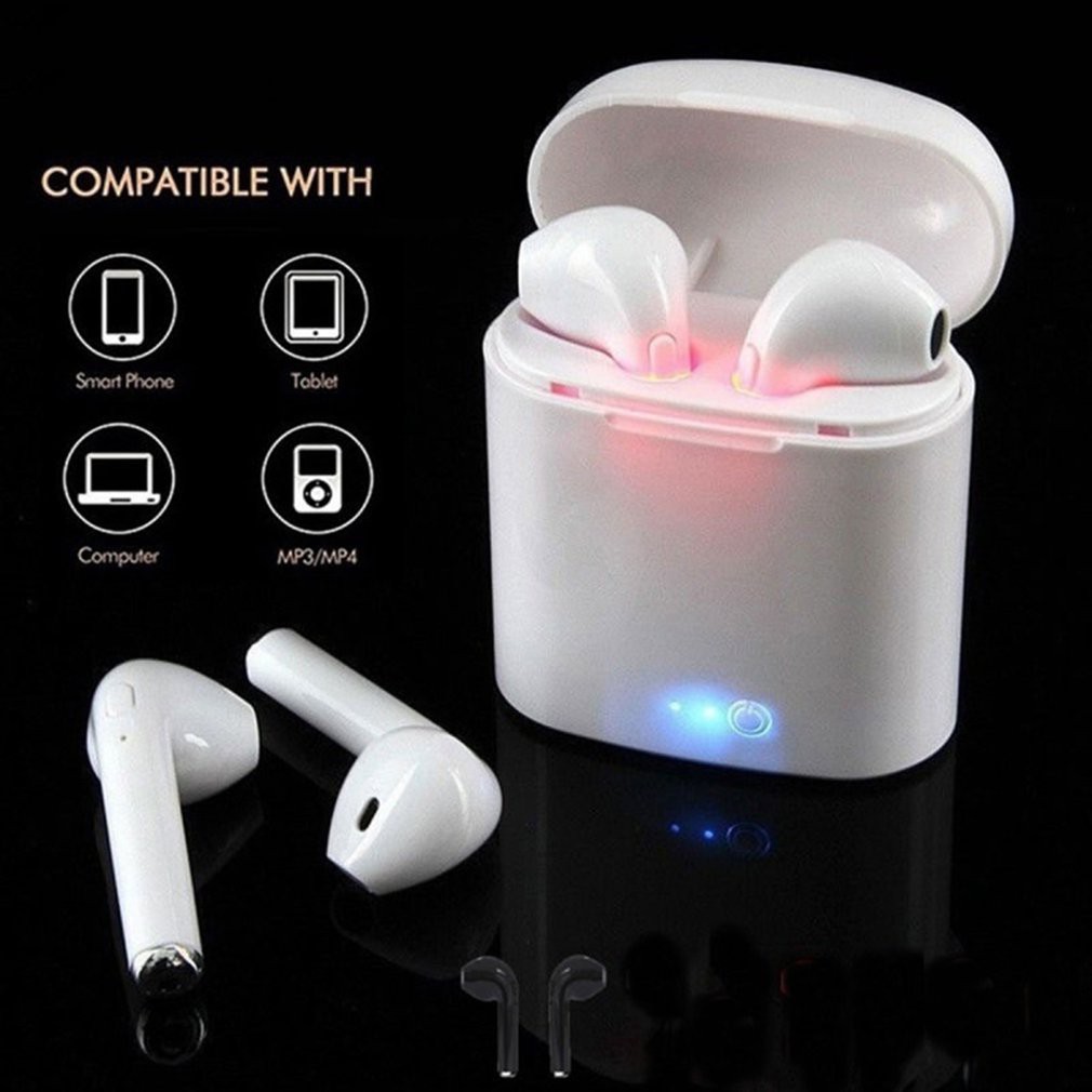 Tai nghe Bluetooth mini không dây I7 kèm hộp sạc màu trắng chuyên dụng chất lượng cao - linhlimshop