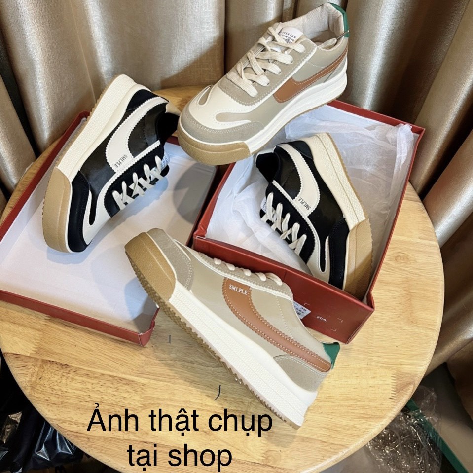 Giày thể thao nữ phối màu năng động,Giầy snacker đế bằng mõm vuông phong cách hàn quốc