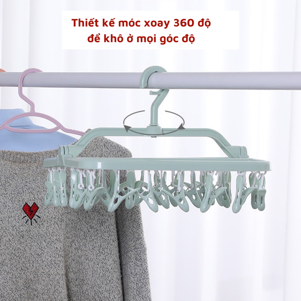 Móc treo quần áo 32 kẹp nhựa PP chắc chắn chịu lực tốt thiết kế xoay 360 độ cao cấp