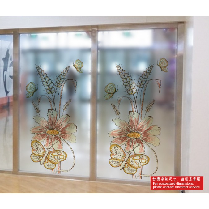 Decal dán kính cao cấp - Bông Lúa và bướm ( 60x116)