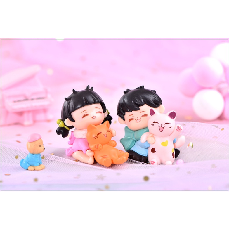 Mô hình em bé ôm mèo dễ thương, to nặng cho các bạn trưng bày tiểu cảnh, trang trí bánh, móc khóa, DIY