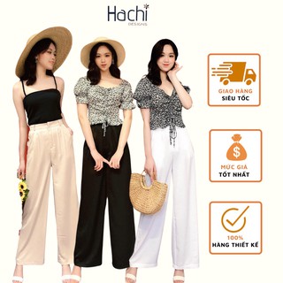 Quần Ống Rộng Culotts Vải Lụa Dáng Dài Lưng Thon 3 Màu Kèm Áo Hoa Nhí Hachidesigns