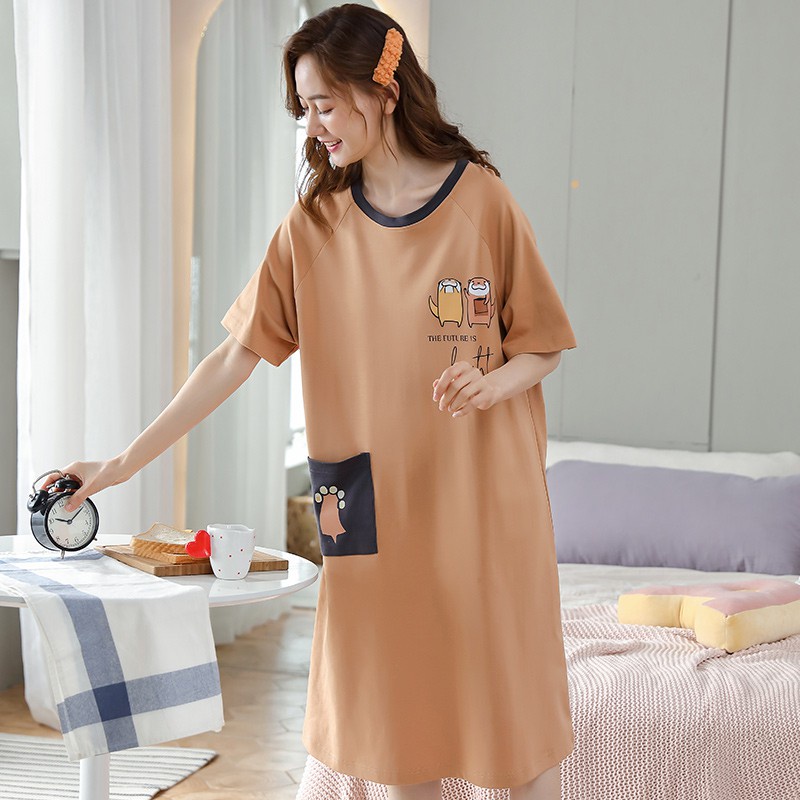 Đầm thun dáng dài in hình hoạt hình xinh xắn dành cho nữ