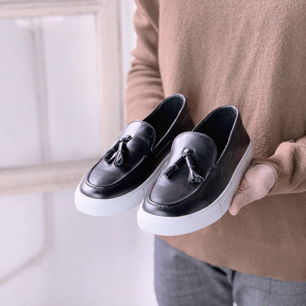 Giầy Loafers Air 03 Sneaker Leather - Màu Black - Da thật bảo hành 1 năm