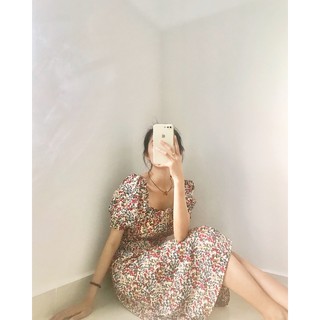Váy hoa tiểu thư thắt nơ sau- đầm nữ tính nhẹ nhàng