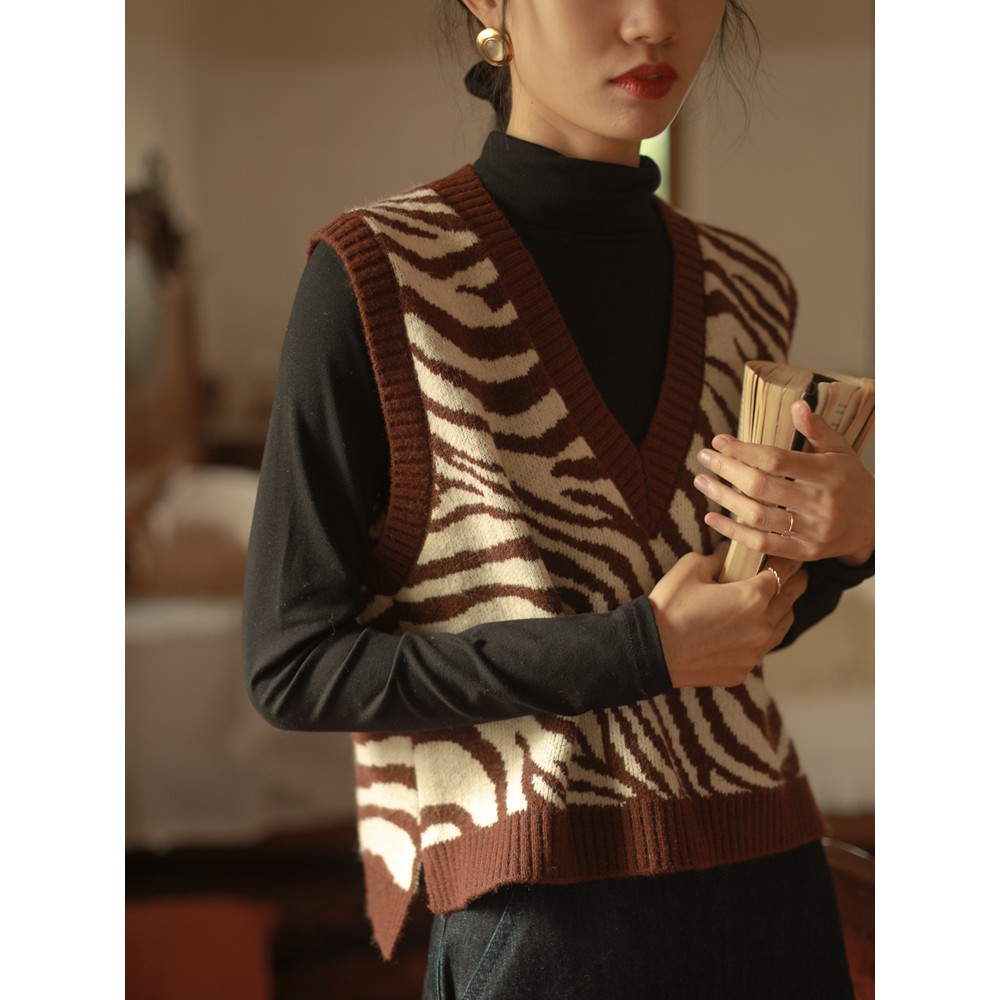 Áo Khoác Len Không Tay Họa Tiết Ngựa Vằn Thời Trang Cho Nữ | BigBuy360 - bigbuy360.vn