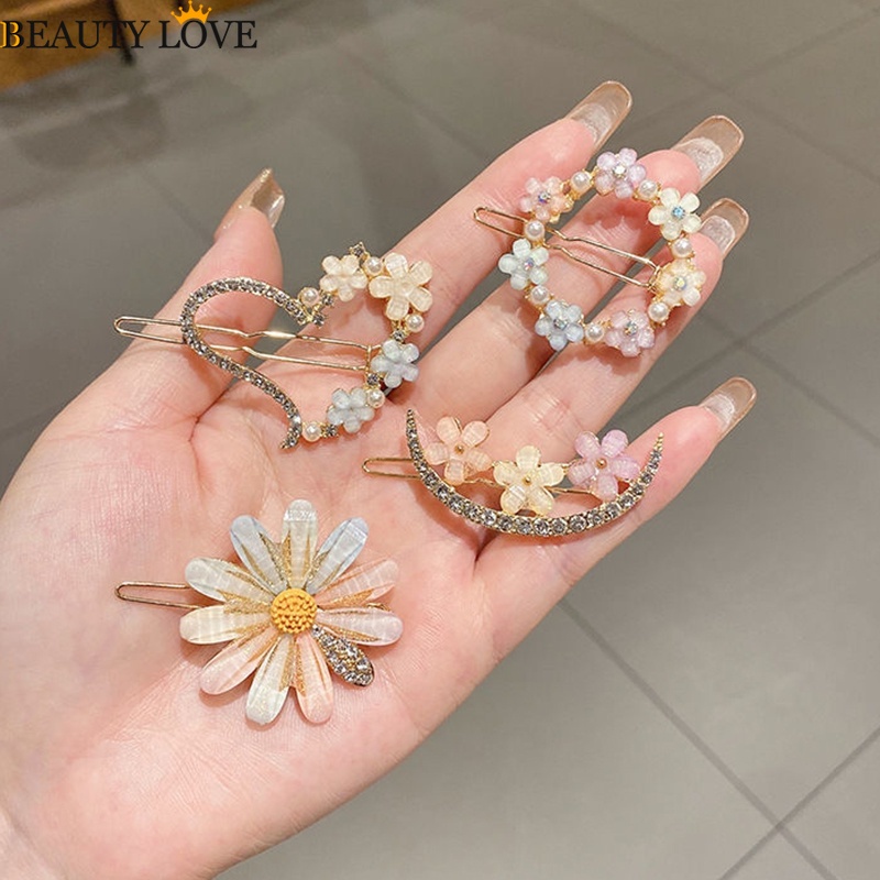 [Mới] Kẹp Tóc Đính Đá Siêu Lấp Lánh / Kẹp Tóc Bên Hông Bằng Hợp Kim Hình Hoa Đơn Giản Cho Nữ