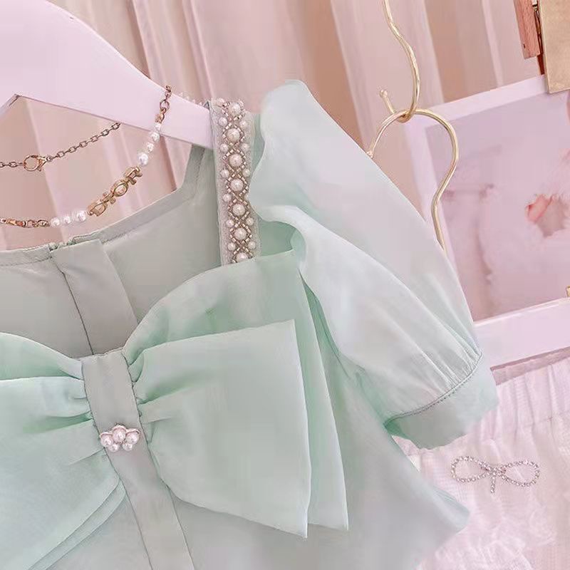 Set Áo Thun Tay Ngắn Phối Chân Váy Thời Trang Hè 2022 Mới Xinh Xắn Cho Bé Gái