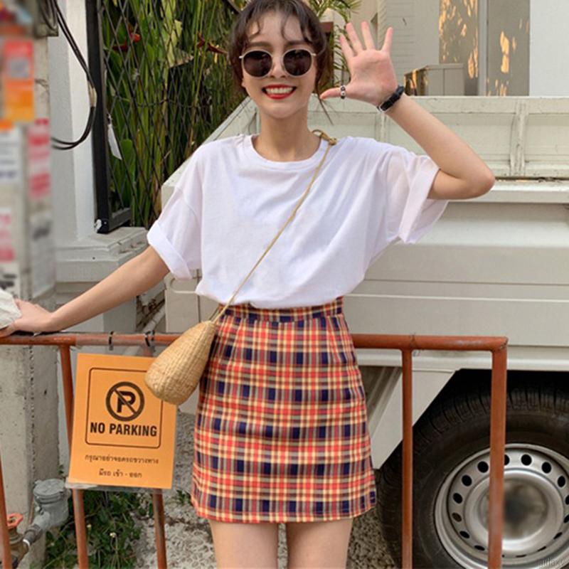 Chân Váy Chữ A Lưng Cao Họa Tiết Caro Phong Cách Hàn Quốc | BigBuy360 - bigbuy360.vn