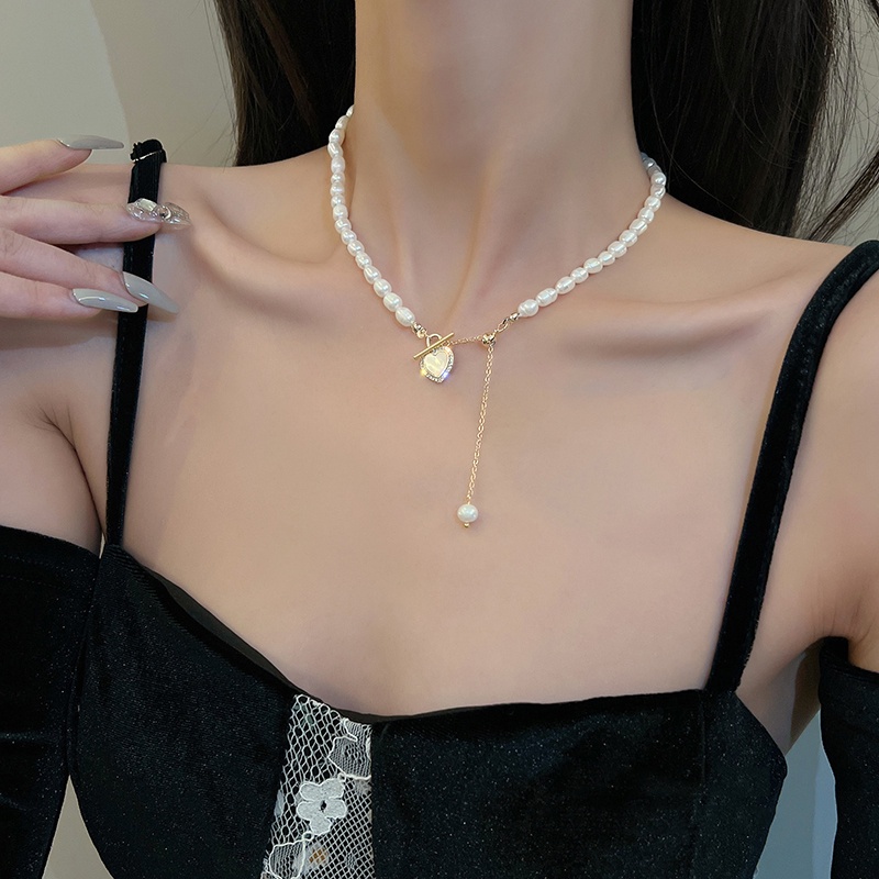 Vòng cổ Chuỗi Ngọc Trai Mặt Trái Tim Thời Trang Cho Nữ