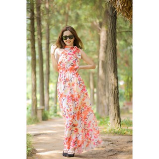 maxi cổ yếm buộc nơ bên sườn cổ có chun eo
