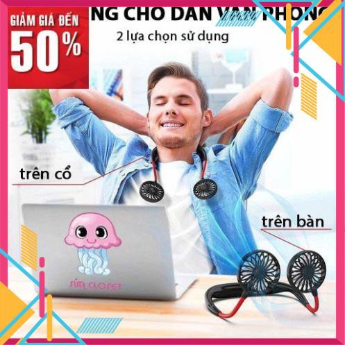 [CÓ VIDEO] Quạt mini cầm tay đeo cổ 2 cánh 3 chế độ gió siêu mát có tích điện sạc usb dự phòng uốn dẻo tiện dụng