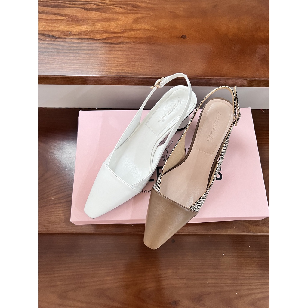 Giày cao gót nữ 5p bít mũi dáng sandal slingback captoe sang trọng gót cách điệu mới nhất GUUEM - GCL123
