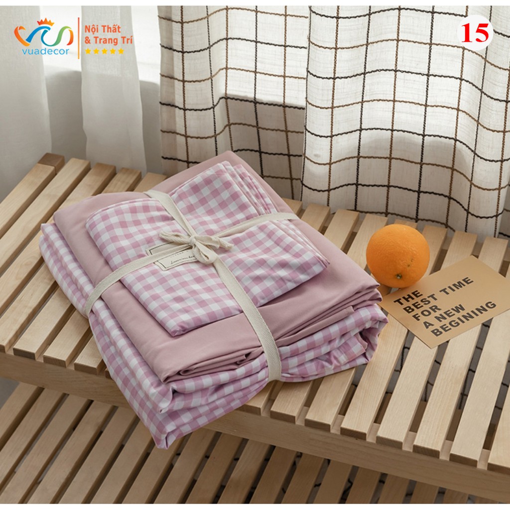 Chăn ga gối cotton Tici họa tiết kẻ decor phòng ngủ phong cách Hàn Quốc - Hàng nhập khẩu cao cấp( không kèm ruột )