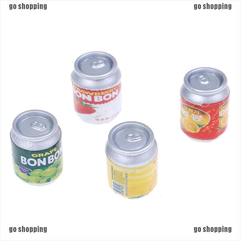 {go shopping}4Pcs 1:12 Dollhouse miniature drink cans doll house kitchen accessories