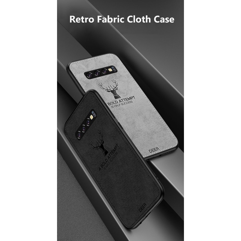 Ốp Lưng Samsung S10 5G Vải Jean Hình Sừng Hươu Vintage