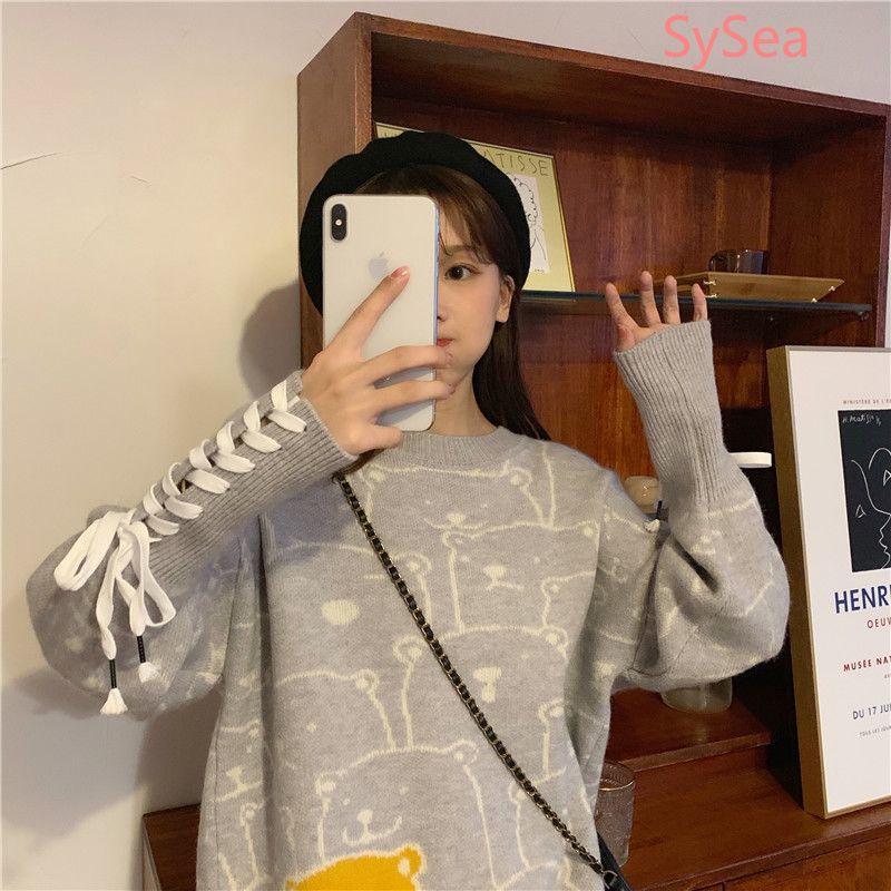 Áo sweater tay dài dáng rộng phong cách Hàn Quốc thời trang mùa đông dành cho nữ