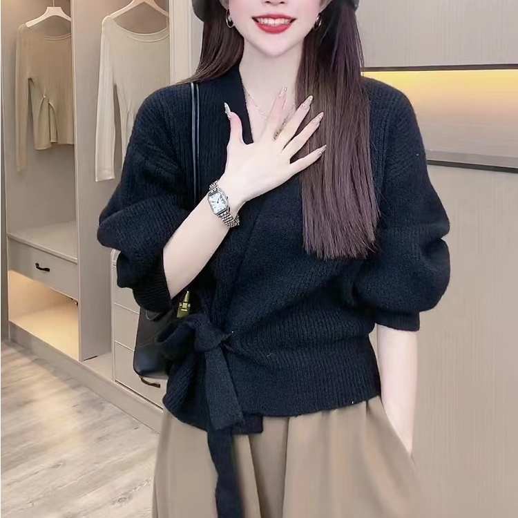 Áo khoác cardigan SUXI dệt kim thiết kế cổ chữ V phong cách vintage