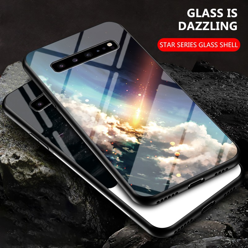 Ốp điện thoại kính cường lực màu gradient bầu trời đầy sao thời trang dành cho Samsung J4 J6 S20 S10 Plus