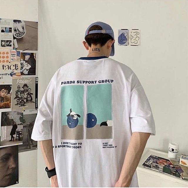 [ PINK ] Áo thun Cổ Phối tay lỡ PANDA Unisex | BigBuy360 - bigbuy360.vn