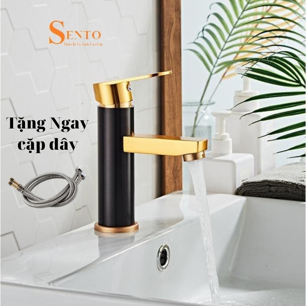 Vòi Lavabo SENTO Nóng Lạnh Cắm Chậu Có Lưới Tạo Bọt Chống Bắn, Tặng Kèm Cặp Dây - Bảo Hành 12 Tháng