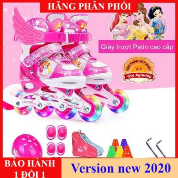 Bộ Giày trượt Patin trẻ em hàng hiệu Disney Princess - Full Mũ + Bộ bảo vệ + Túi + Quà - Giày Patanh có Ánh sáng