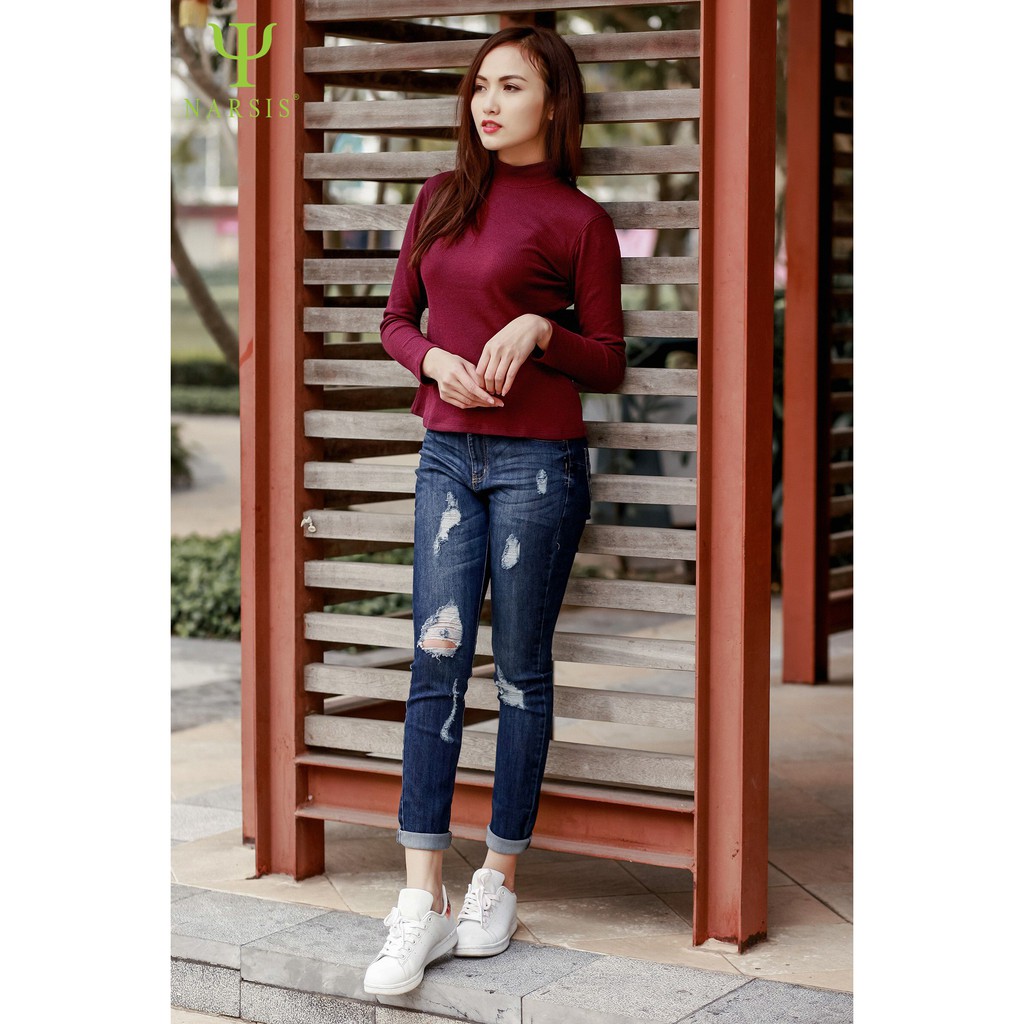 Áo dài tay nữ Narsis L7102 màu đỏ đô
