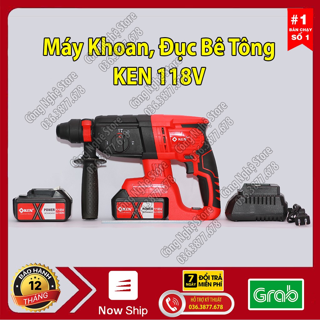 Máy KHOAN BÊ TÔNG, ĐỤC TƯỜNG, ĐỤC BÊ TÔNG dùng PIN , Máy khoan bê tông, Máy khoan tường [BẢO HÀNH 12 THÁNG] KEN