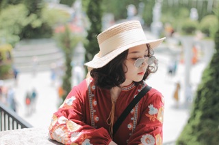 Mũ cói nơ lụa